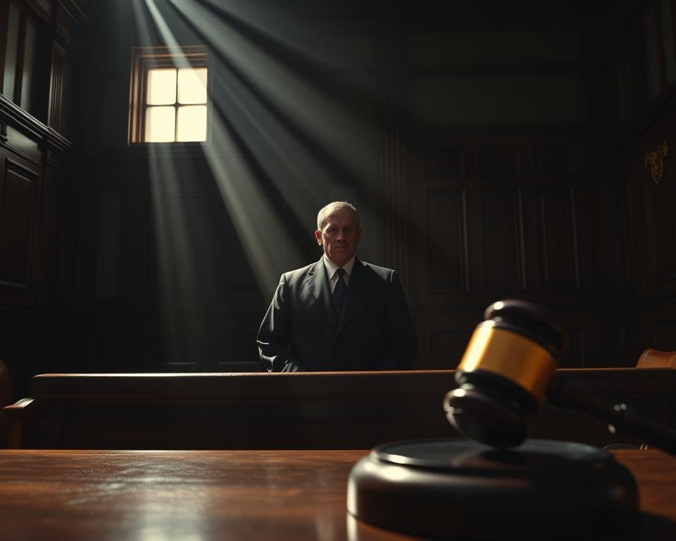 A dimly lit courtroom, the defendant standing solemnly before a stern-faced judge. Beams of light filter through the high windows, casting ominous shadows across the imposing wooden furniture. In the foreground, a gavel rests on the judge's desk, a symbol of the weighty decisions to be made. The air is thick with tension, as the judge considers the appropriate penal sanctions for the IPTV-related offense. The scene conveys the gravity and consequence of the legal proceedings, the potential imprisonment and other penalties facing the accused. A dimly lit courtroom, the defendant standing solemnly before a stern-faced judge. Beams of light filter through the high windows, casting ominous shadows across the imposing wooden furniture. In the foreground, a gavel rests on the judge's desk, a symbol of the weighty decisions to be made. The air is thick with tension, as the judge considers the appropriate penal sanctions for the IPTV-related offense. The scene conveys the gravity and consequence of the legal proceedings, the potential imprisonment and other penalties facing the accused.