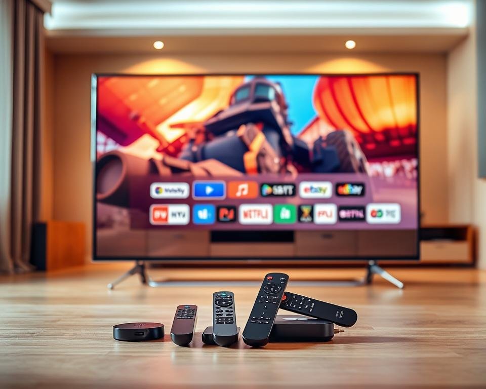 A high-quality, vibrant image showcasing the advantages of an IPTV code. In the foreground, a sleek, modern television set displays a crisp, high-definition image with rich colors and sharp details. In the middle ground, several streaming devices and remotes are arranged neatly, hinting at the flexibility and convenience of IPTV. The background features a minimalist, warm-toned interior design with clean lines and subtle lighting, creating a serene and inviting atmosphere. The overall composition conveys the ease, versatility, and enhanced viewing experience that an IPTV code can provide. A high-quality, vibrant image showcasing the advantages of an IPTV code. In the foreground, a sleek, modern television set displays a crisp, high-definition image with rich colors and sharp details. In the middle ground, several streaming devices and remotes are arranged neatly, hinting at the flexibility and convenience of IPTV. The background features a minimalist, warm-toned interior design with clean lines and subtle lighting, creating a serene and inviting atmosphere. The overall composition conveys the ease, versatility, and enhanced viewing experience that an IPTV code can provide.