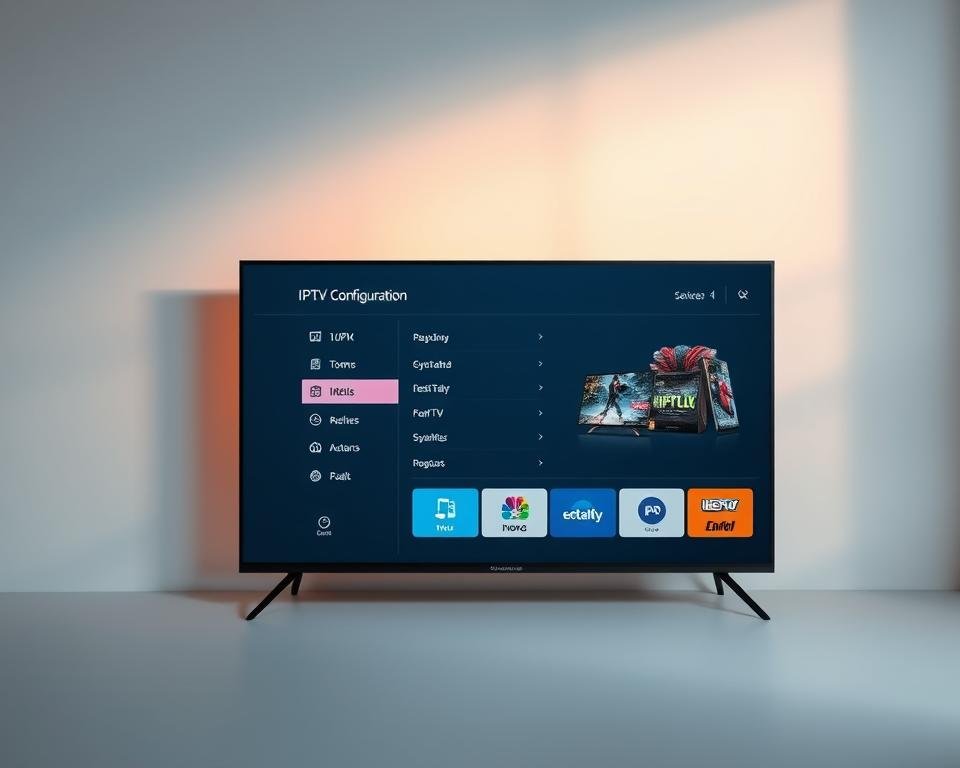 A sleek, modern Android smart TV displaying the IPTV configuration interface. The device is set against a minimalist background, with a clean and uncluttered design. The screen showcases a user-friendly menu system, highlighting various IPTV options and settings. Soft, warm lighting illuminates the scene, creating a welcoming and inviting atmosphere. The composition emphasizes the TV's seamless integration of IPTV functionality, conveying a sense of effortless connectivity and entertainment. The overall aesthetic is sophisticated and technology-forward, reflecting the advanced capabilities of the IPTV system within the Android smart TV environment. A sleek, modern Android smart TV displaying the IPTV configuration interface. The device is set against a minimalist background, with a clean and uncluttered design. The screen showcases a user-friendly menu system, highlighting various IPTV options and settings. Soft, warm lighting illuminates the scene, creating a welcoming and inviting atmosphere. The composition emphasizes the TV's seamless integration of IPTV functionality, conveying a sense of effortless connectivity and entertainment. The overall aesthetic is sophisticated and technology-forward, reflecting the advanced capabilities of the IPTV system within the Android smart TV environment.