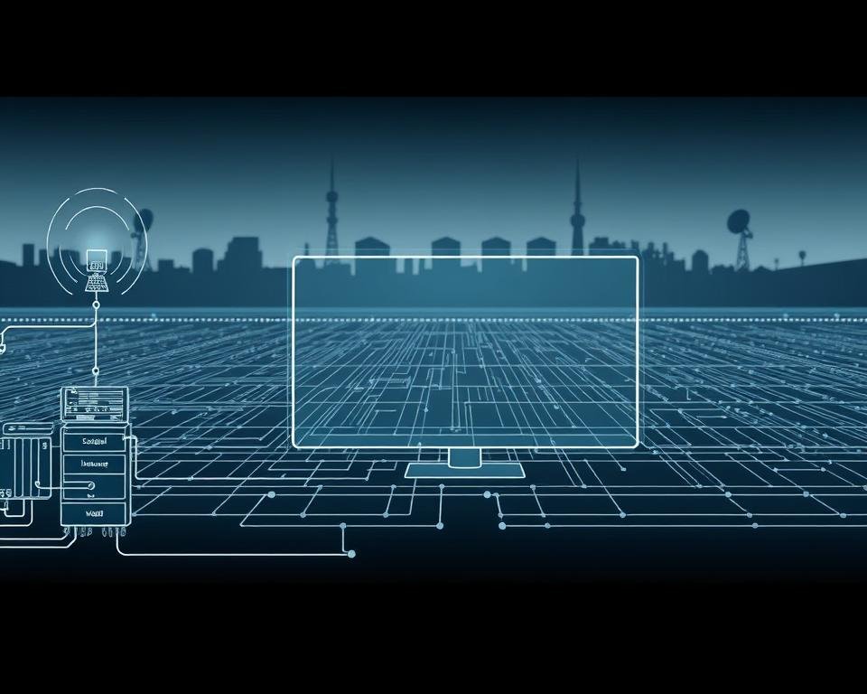 A technical schematic diagram depicting the inner workings of an online television system. In the foreground, a detailed illustration of the key components - signal reception, data encoding, internet transmission, and media decoding. In the middle ground, a series of interconnected nodes and pathways, visualizing the seamless flow of digital information. In the background, a subtle representation of the global internet infrastructure, with server towers and satellite dishes framing the scene. The overall tone is technical, precise, and educational, with a focus on conveying the technical functioning of IPTV technology through a clear, diagrammatic layout and muted color palette. A technical schematic diagram depicting the inner workings of an online television system. In the foreground, a detailed illustration of the key components - signal reception, data encoding, internet transmission, and media decoding. In the middle ground, a series of interconnected nodes and pathways, visualizing the seamless flow of digital information. In the background, a subtle representation of the global internet infrastructure, with server towers and satellite dishes framing the scene. The overall tone is technical, precise, and educational, with a focus on conveying the technical functioning of IPTV technology through a clear, diagrammatic layout and muted color palette.