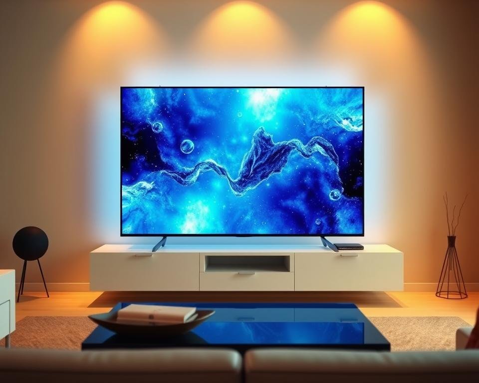 High-definition 4K television set in a modern, minimalist living room setting. The TV screen displays a vibrant, crystal-clear image, showcasing the exceptional visual quality of IPTV Premium. The room is bathed in warm, diffused lighting, creating a cozy and inviting atmosphere. The TV is positioned on a sleek, contemporary entertainment unit, complemented by clean-lined furniture and subtle decor elements. The overall scene conveys a sense of technological sophistication and visual elegance, perfectly aligning with the "Découvrez l'IPTV Premium pour une Télévision de Haute Qualité" article and the "Les avantages exceptionnels de l'IPTV Premium" section. High-definition 4K television set in a modern, minimalist living room setting. The TV screen displays a vibrant, crystal-clear image, showcasing the exceptional visual quality of IPTV Premium. The room is bathed in warm, diffused lighting, creating a cozy and inviting atmosphere. The TV is positioned on a sleek, contemporary entertainment unit, complemented by clean-lined furniture and subtle decor elements. The overall scene conveys a sense of technological sophistication and visual elegance, perfectly aligning with the "Découvrez l'IPTV Premium pour une Télévision de Haute Qualité" article and the "Les avantages exceptionnels de l'IPTV Premium" section.